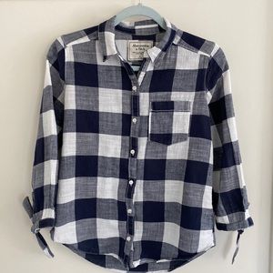 Abercrombie & Fitch Navy and White Buffalo Plaid Button Down